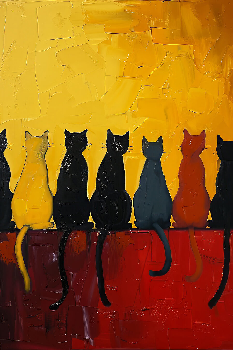 Chats au mur rouge — motif complet
