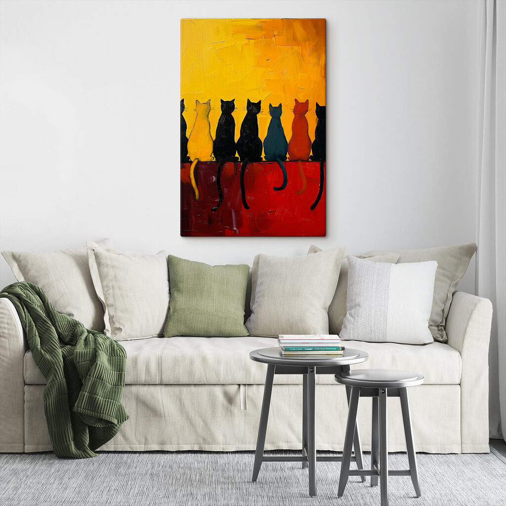 Chats au mur rouge — intérieur 1
