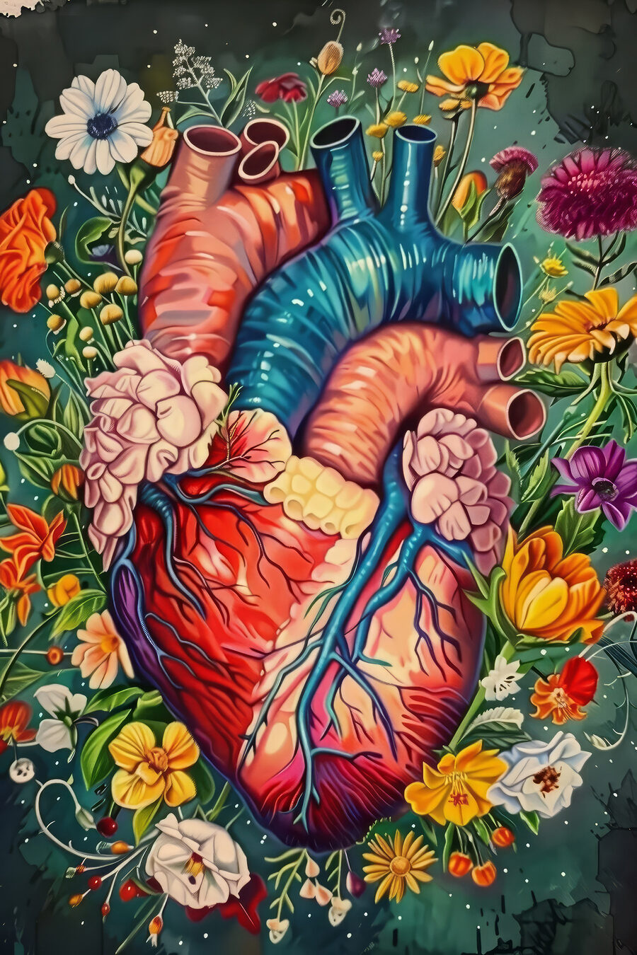Cœur parmi les fleurs — motif complet