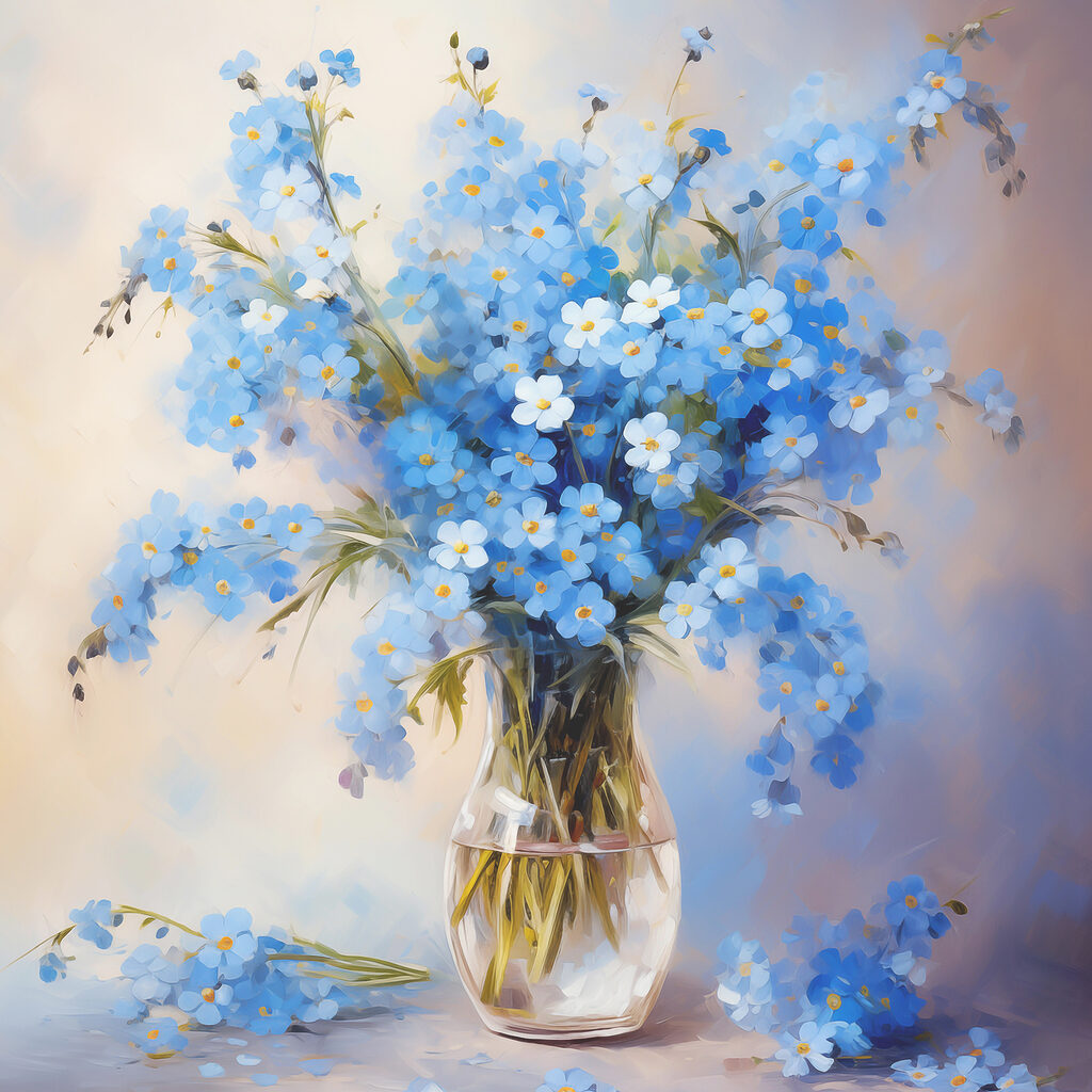 Myosotis dans un vase — motif complet