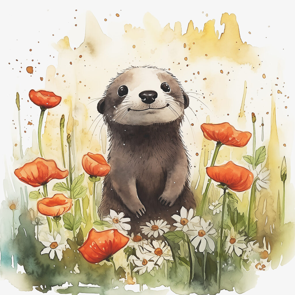 Loutre parmi les coquelicots — motif complet