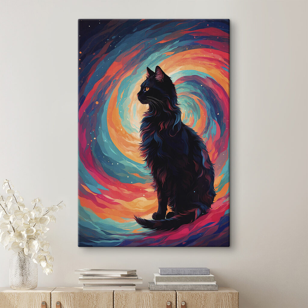 Chat noir, tourbillon coloré — intérieur 2