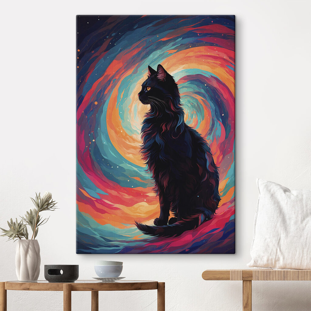 Chat noir, tourbillon coloré — intérieur 1