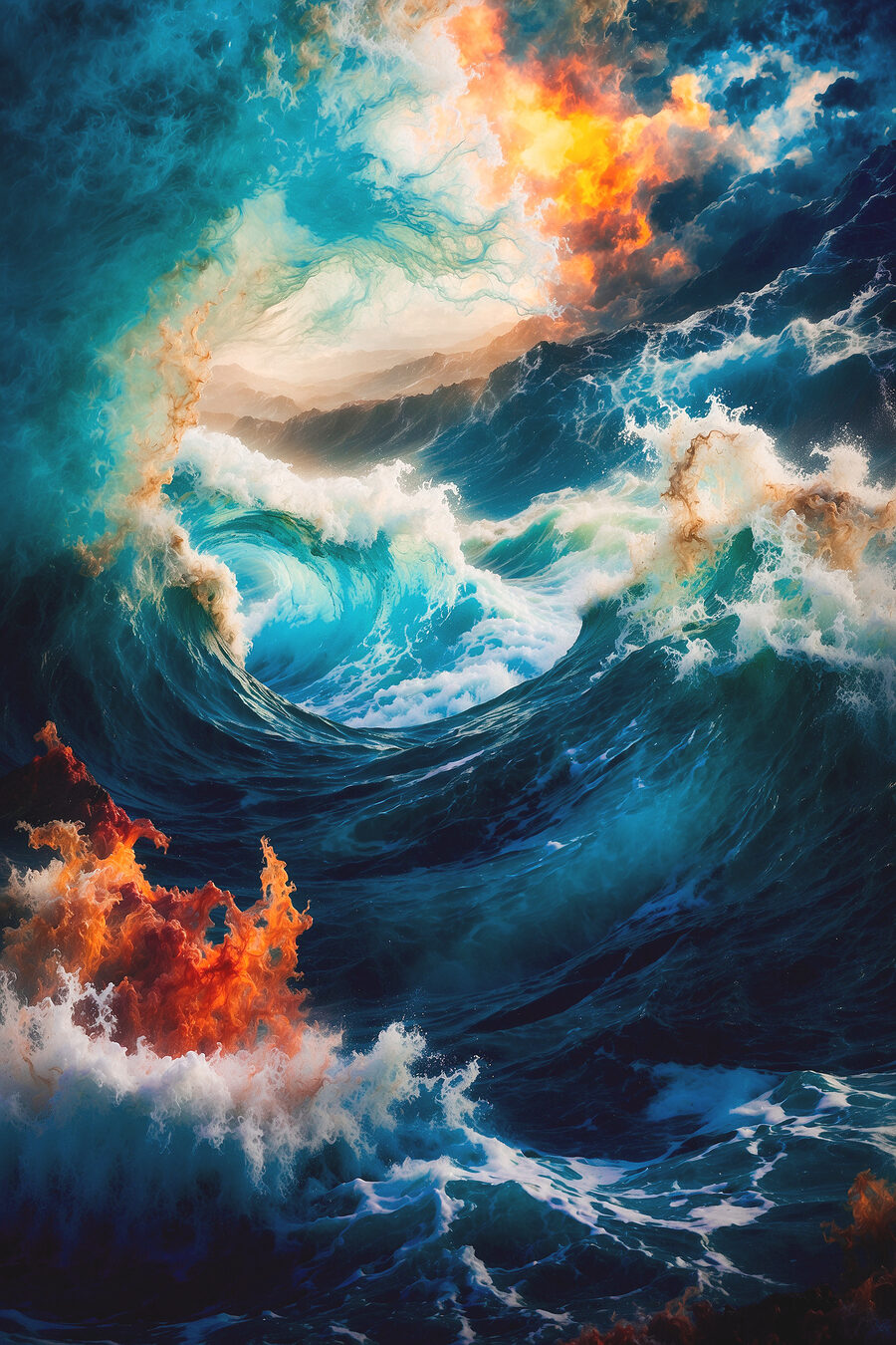 Une vague embrasée — motif complet