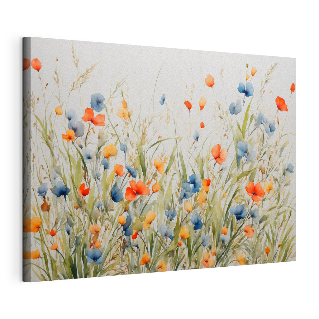Fleurs des champs bicolores, toile tendue et bord enveloppé