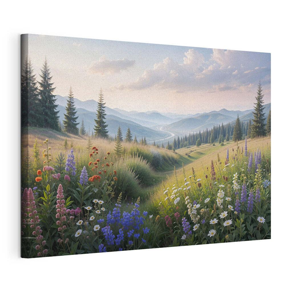 Chemin fleuri, collines vertes — vue du produit