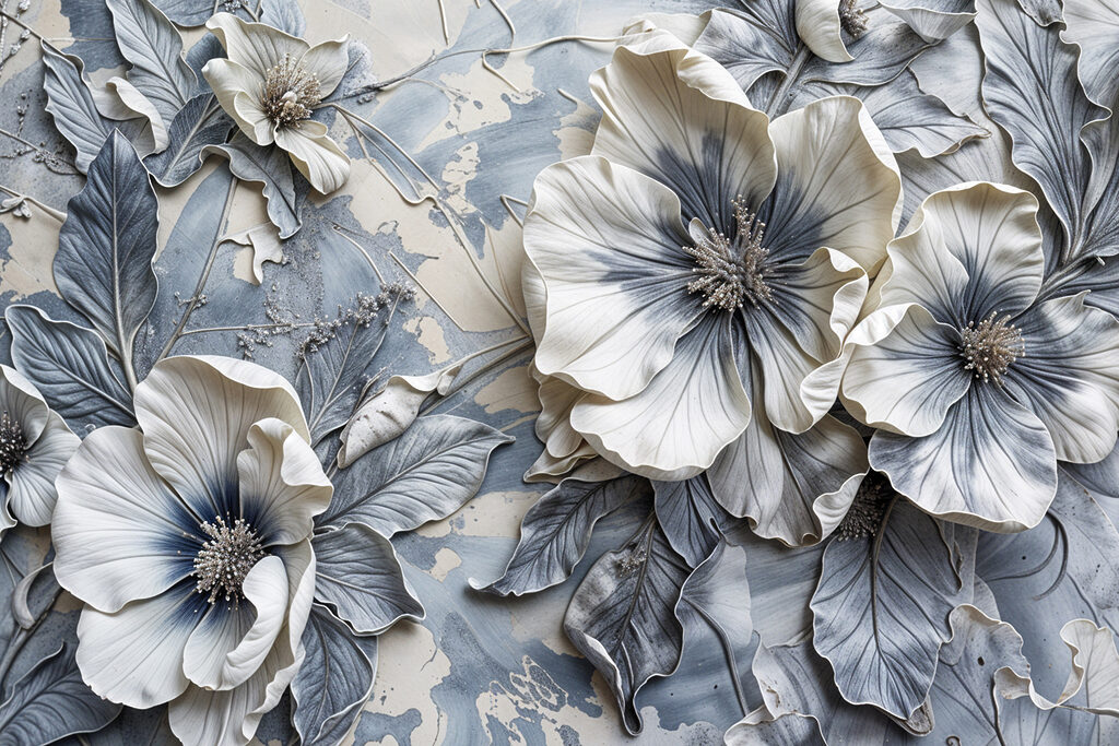 Fleurs aux gris froids — motif complet