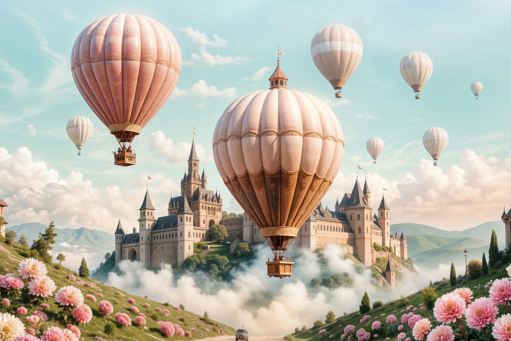 Montgolfières et château rêvé — motif complet