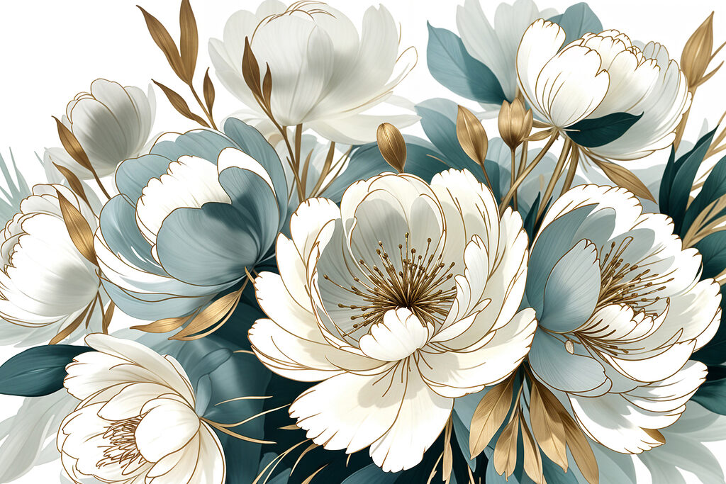 Fleurs blanches, ombres bleues — motif complet