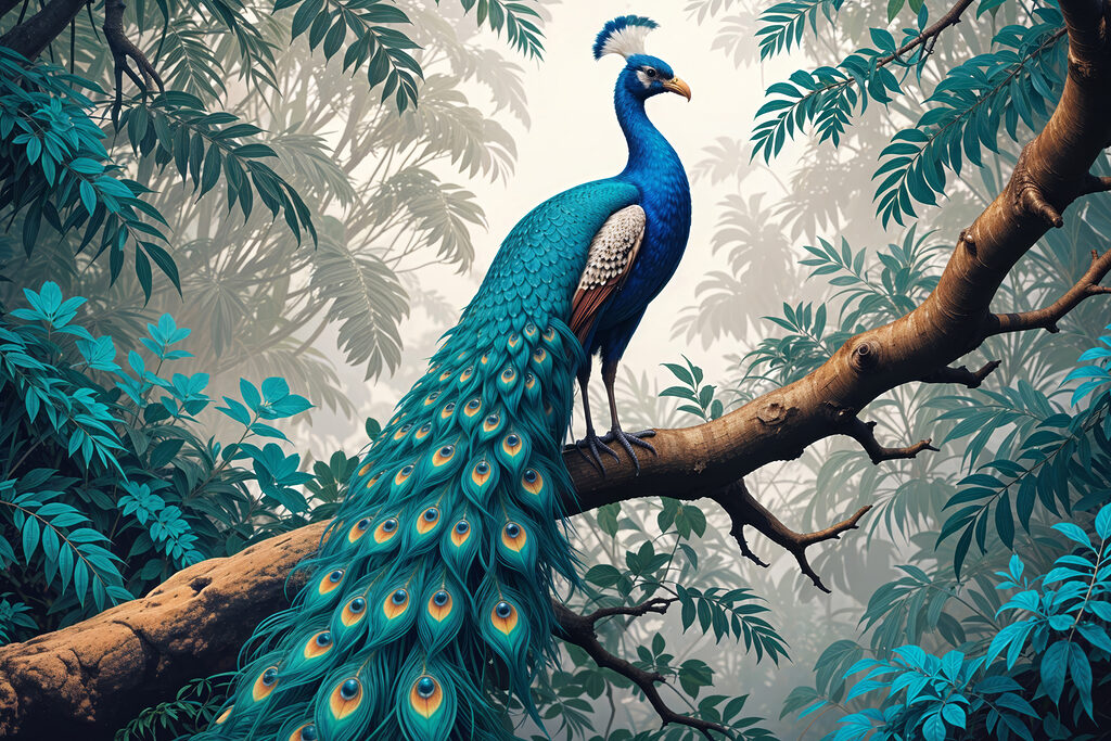 Paon dans la jungle — motif complet