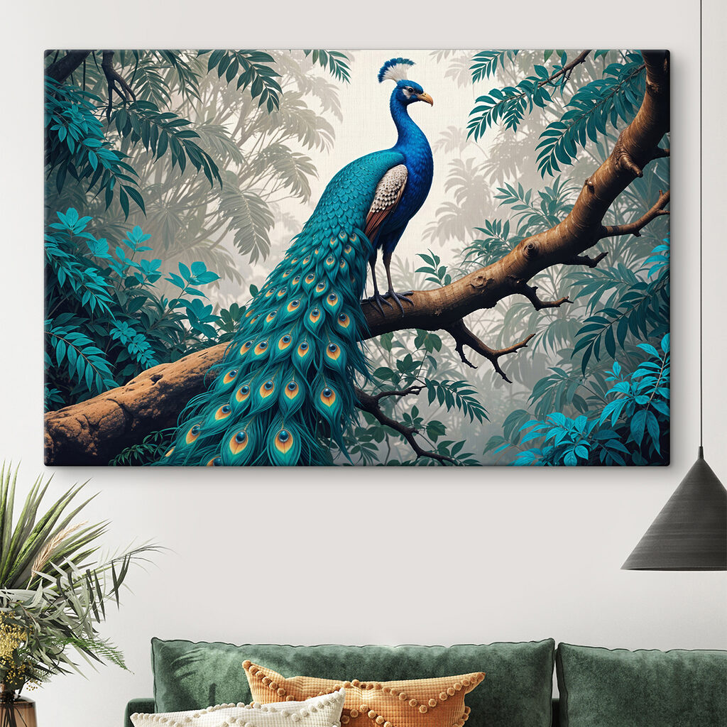 Paon dans la jungle dans un intérieur