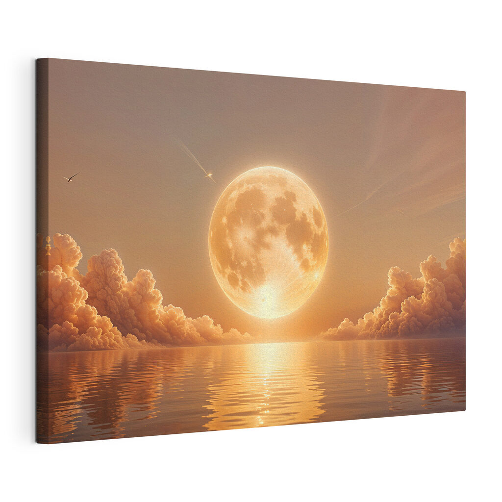 Pleine lune au crépuscule, toile tendue et bord enveloppé