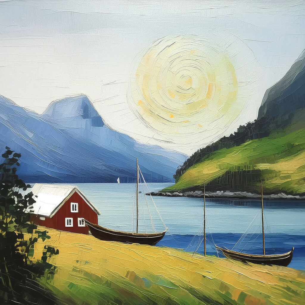 Maison rouge du fjord — motif complet