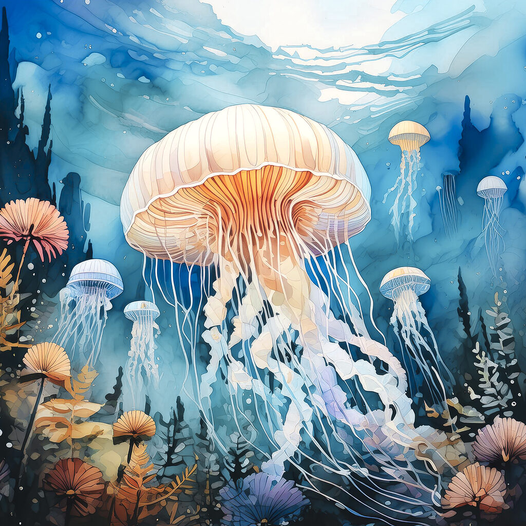Méduses et fleurs sous-marines — motif complet