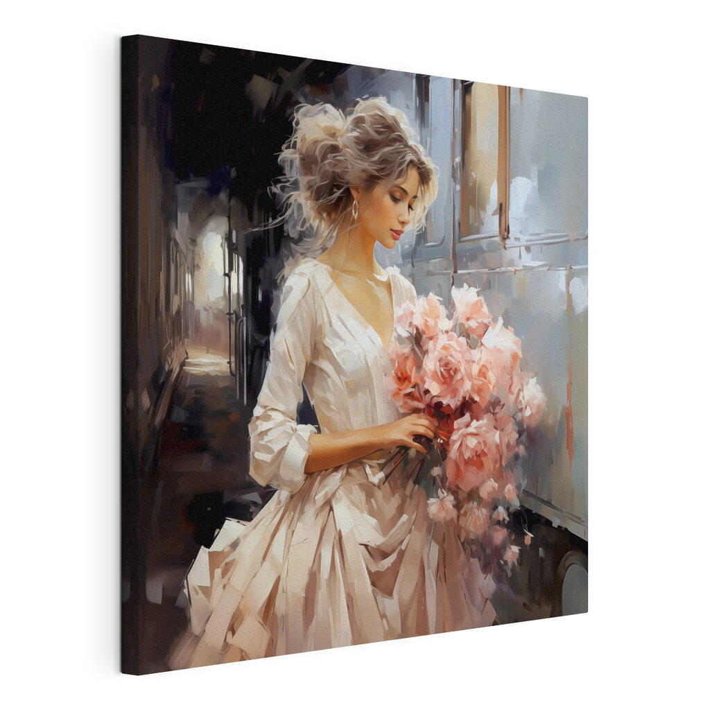 Fleurs dans les bras, toile tendue et bord enveloppé