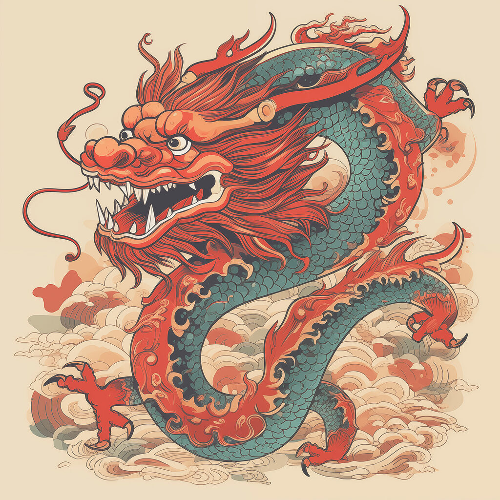 Dragon et nuages enroulés — motif complet