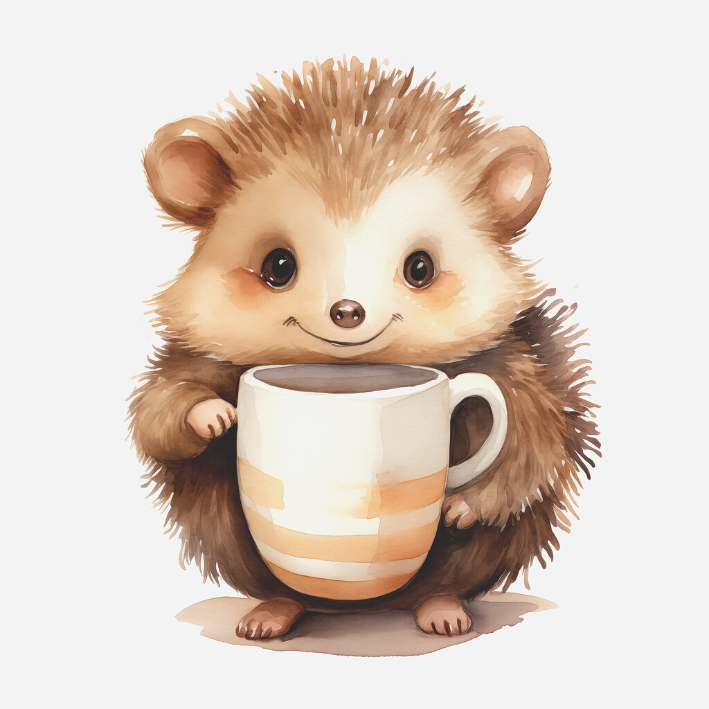 Hérisson et sa tasse — motif complet