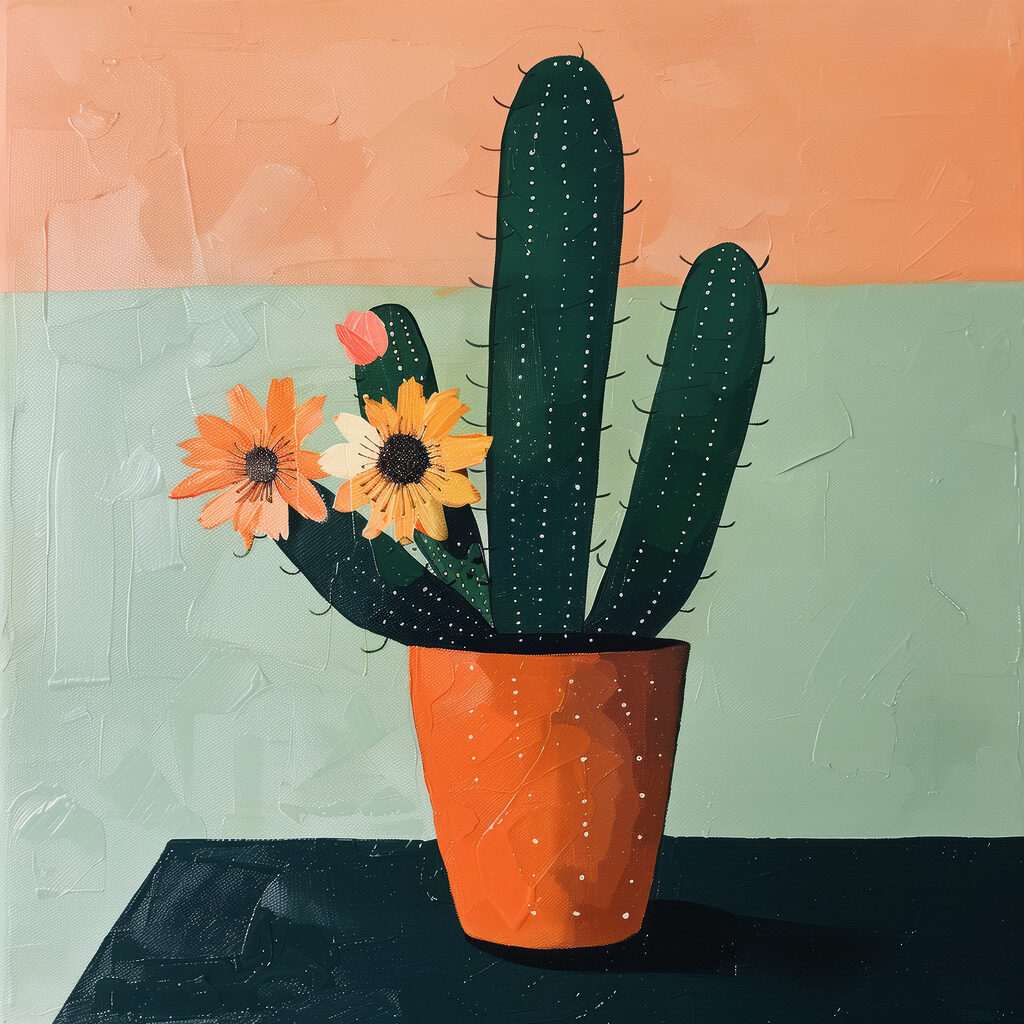 Cactus aux fleurs orange — motif complet