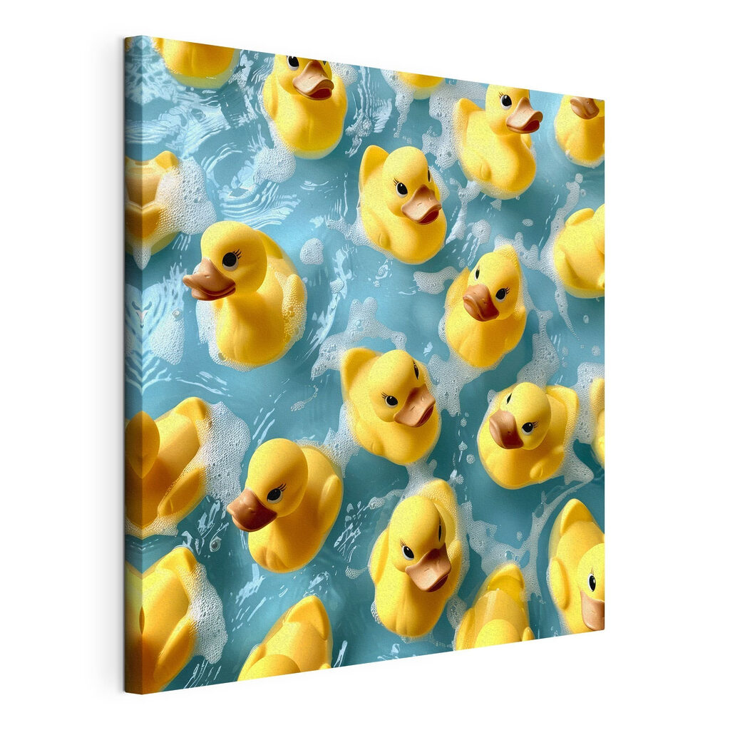 Petits canards de bain, toile tendue et bord enveloppé