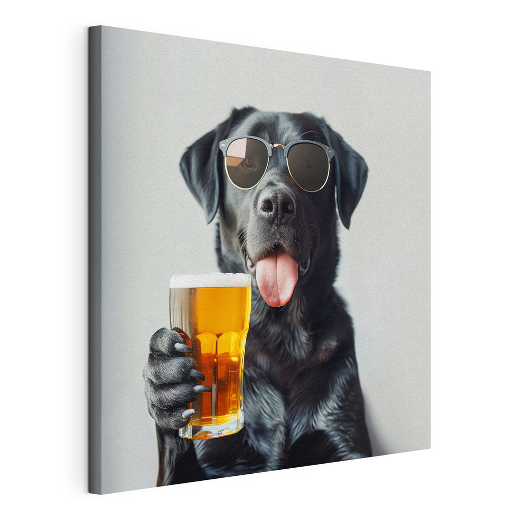 Le chien qui trinque, toile tendue et bord enveloppé