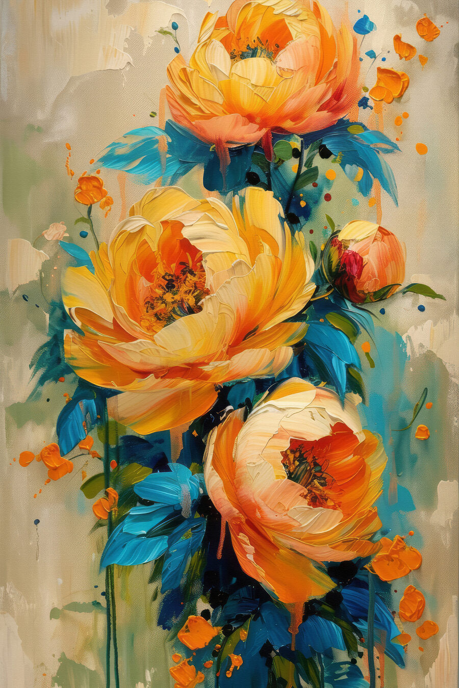 Roses jaunes, larges touches — motif complet