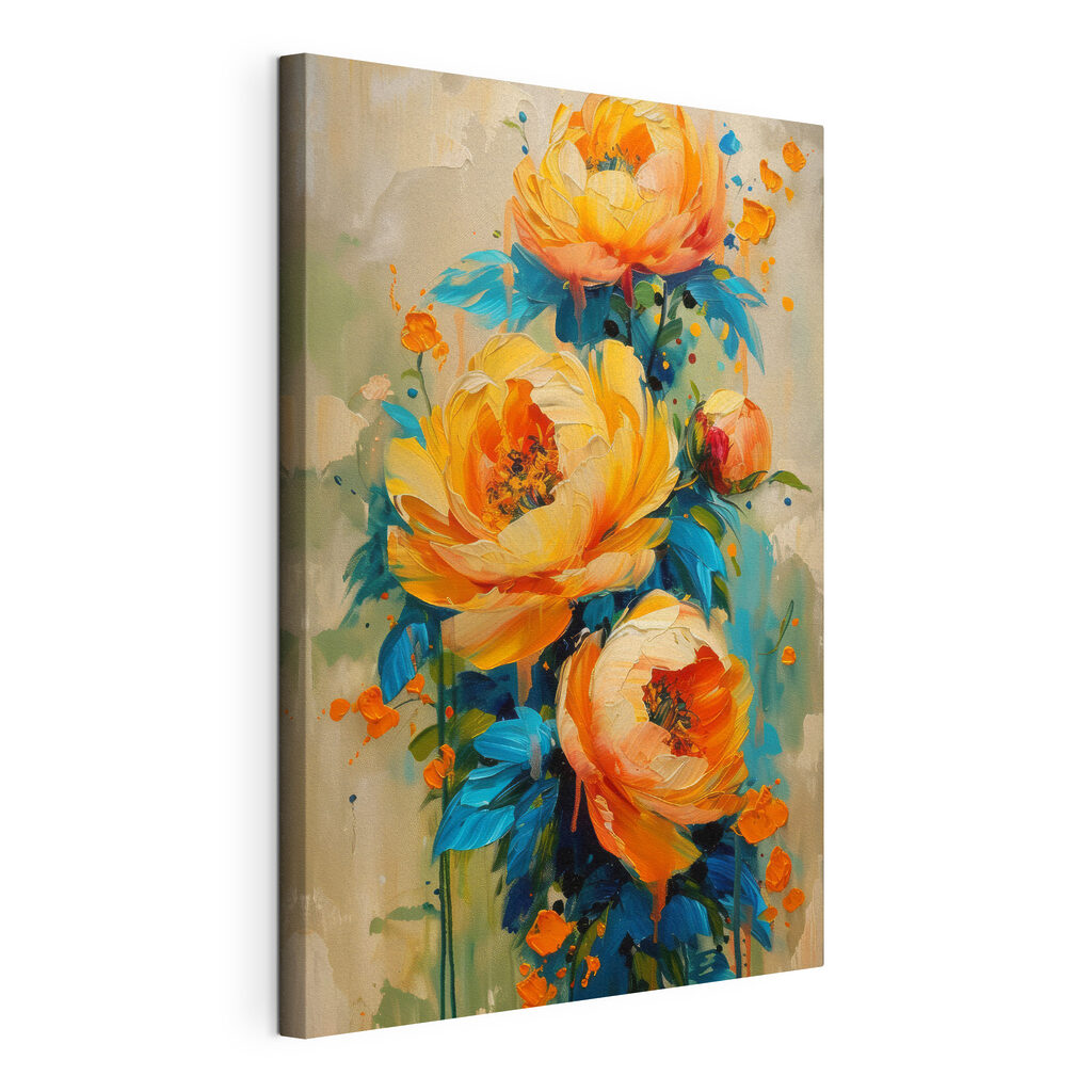 Roses jaunes, larges touches, toile tendue et bord enveloppé