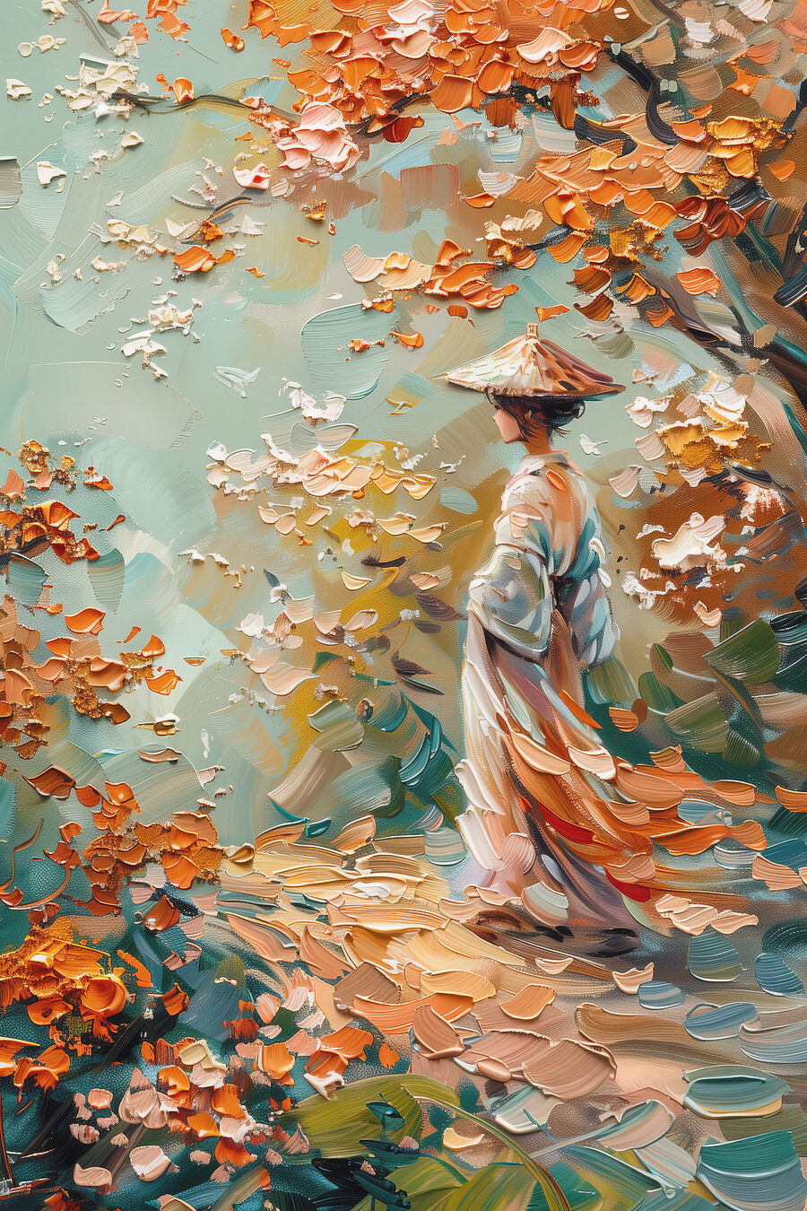 Balade aux feuilles orange — motif complet