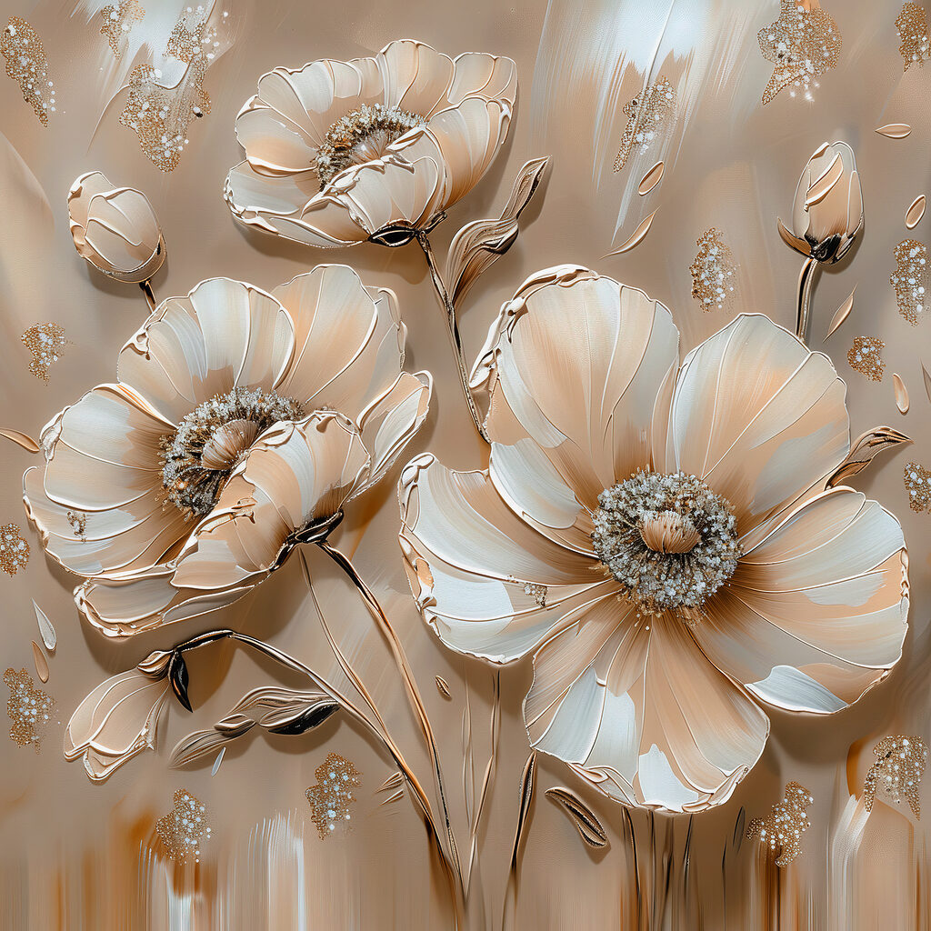 Fleurs blanches, beige sable — motif complet