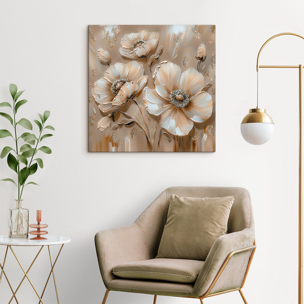 Fleurs blanches, beige sable — intérieur 2