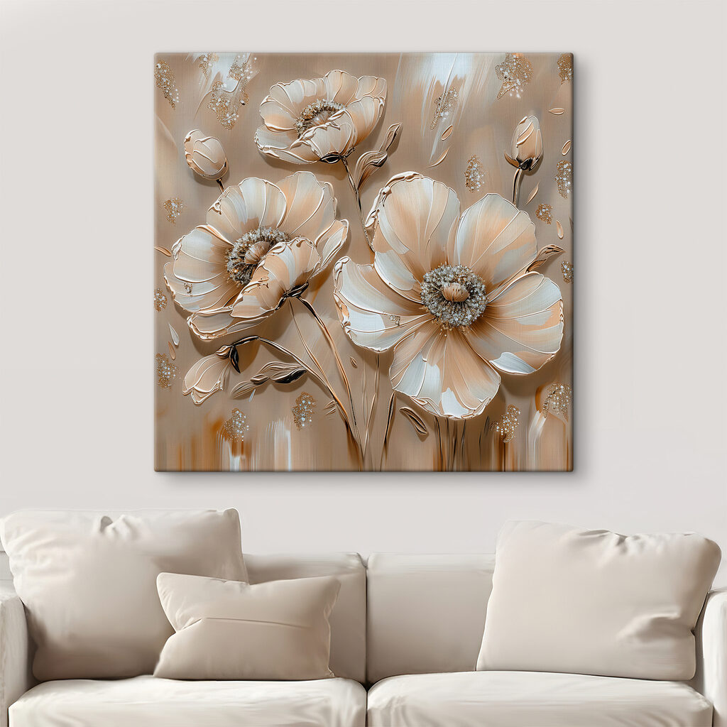 Fleurs blanches, beige sable — intérieur 3