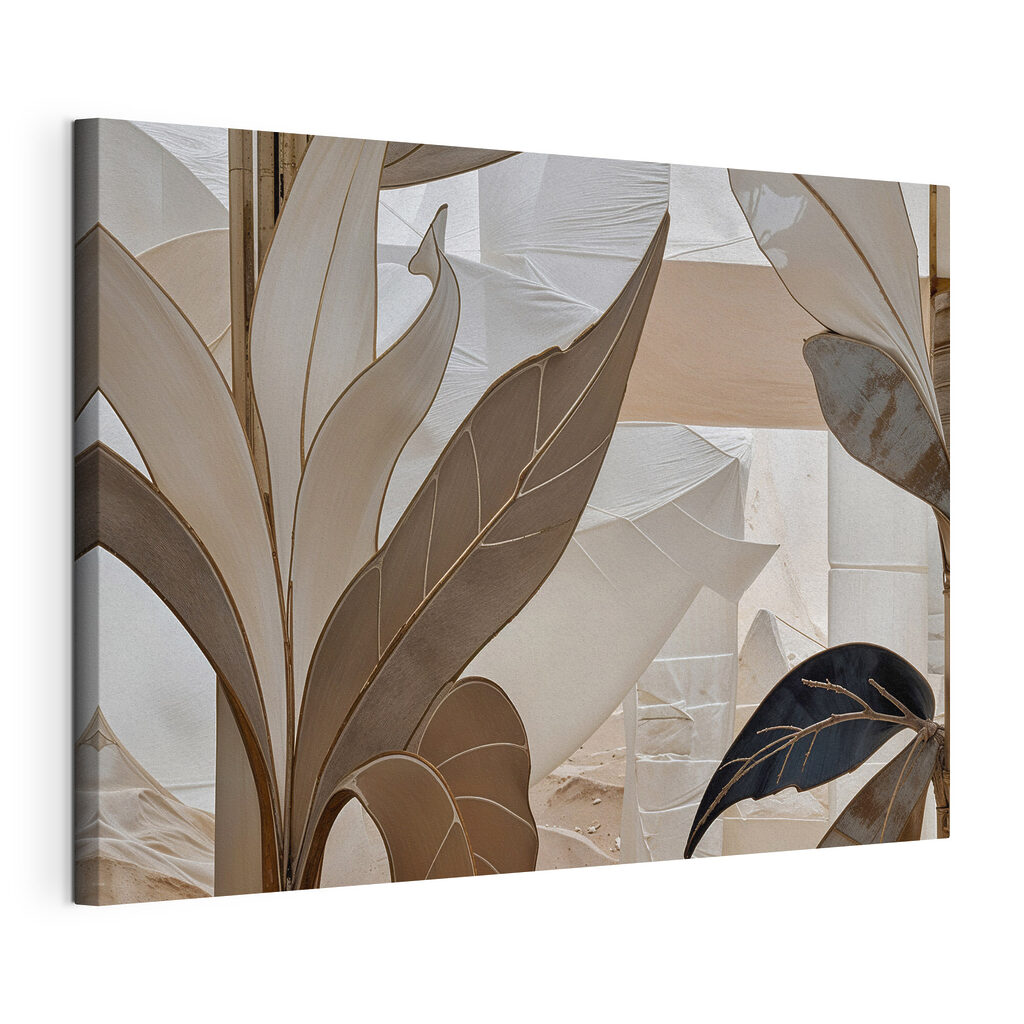 Feuilles et architecture, toile tendue et bord enveloppé