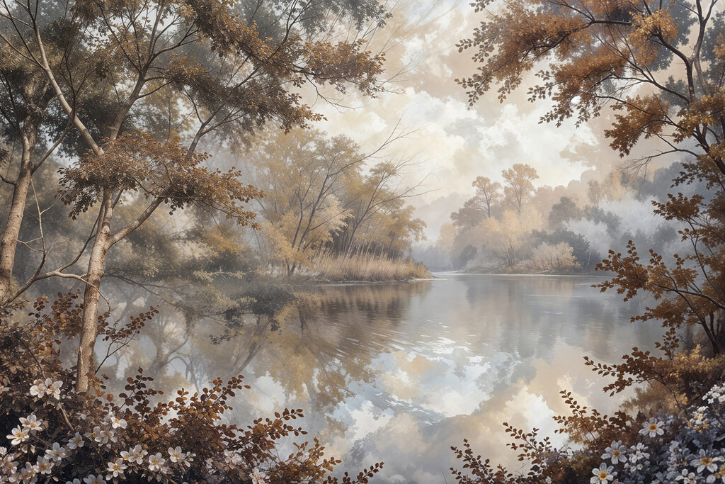 Reflets entre les arbres — motif complet