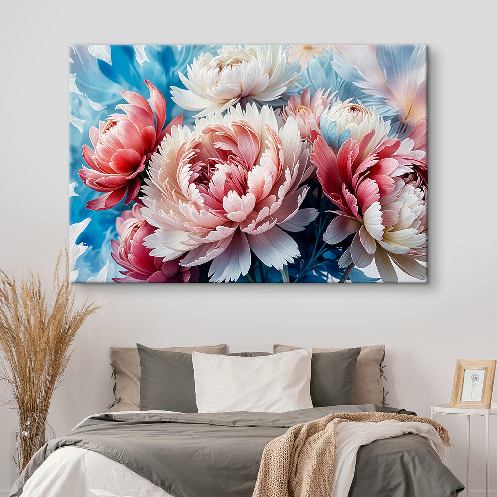 Pivoines roses sur bleu — intérieur 1