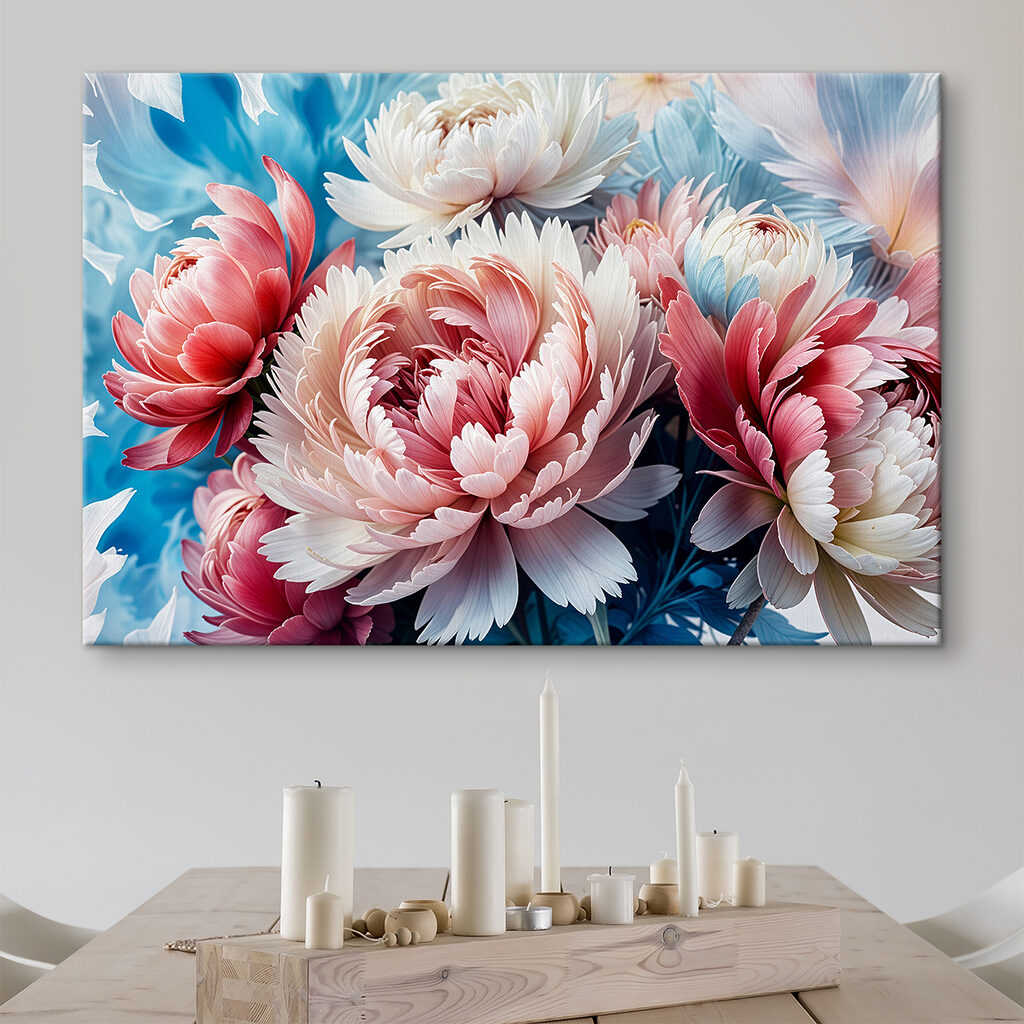 Pivoines roses sur bleu — intérieur 2
