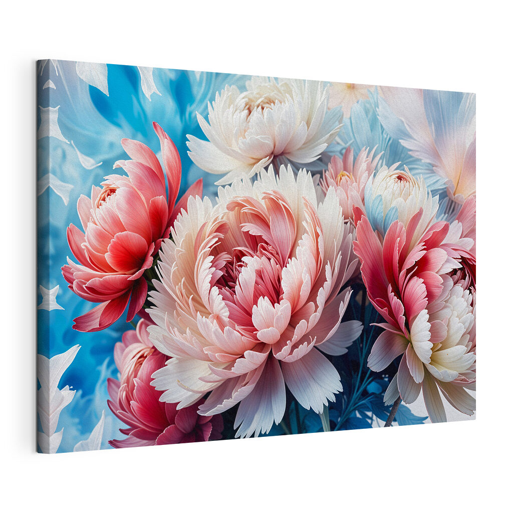 Pivoines roses sur bleu — vue du produit