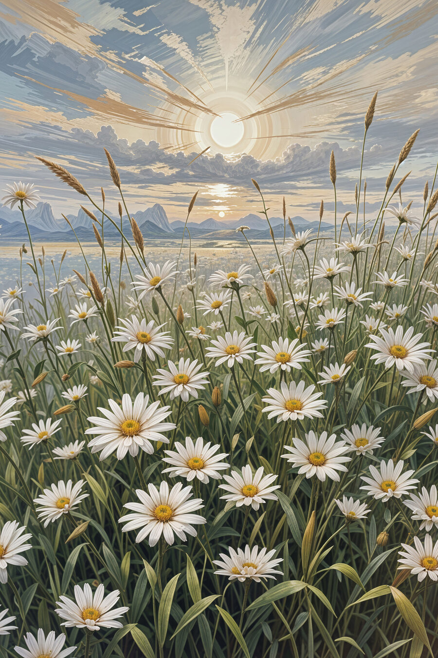 Marguerites attendant le soleil — motif complet