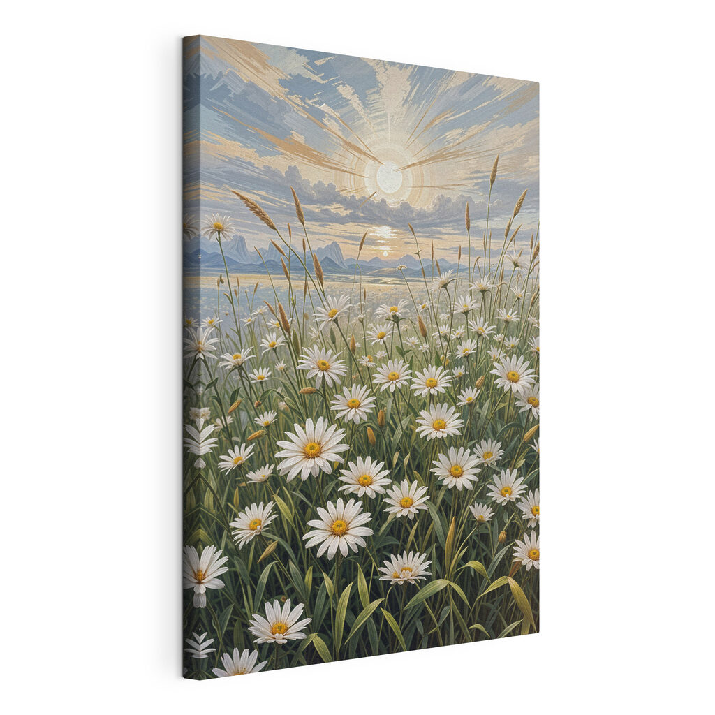 Marguerites attendant le soleil, toile tendue et bord enveloppé