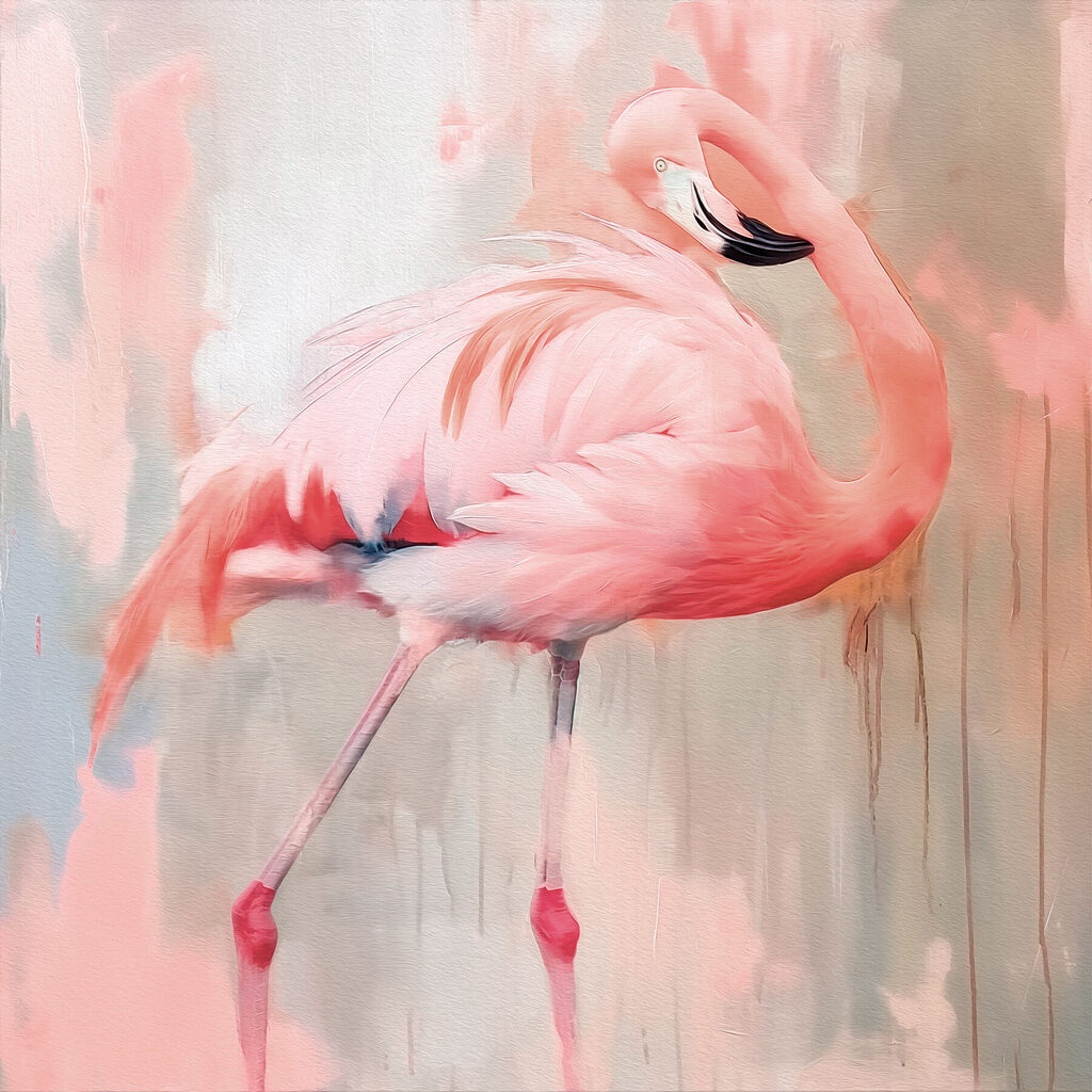 Flamant rose au pinceau — motif complet