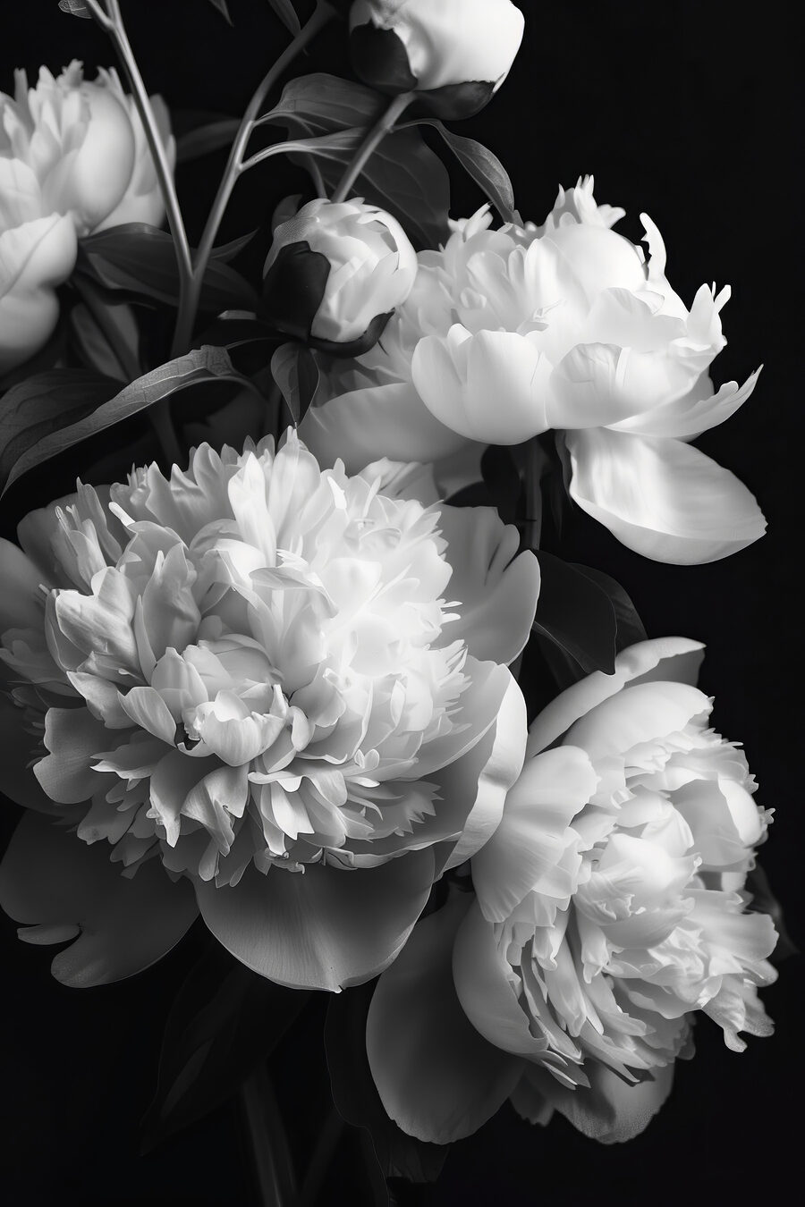 Pivoines noir et blanc — motif complet