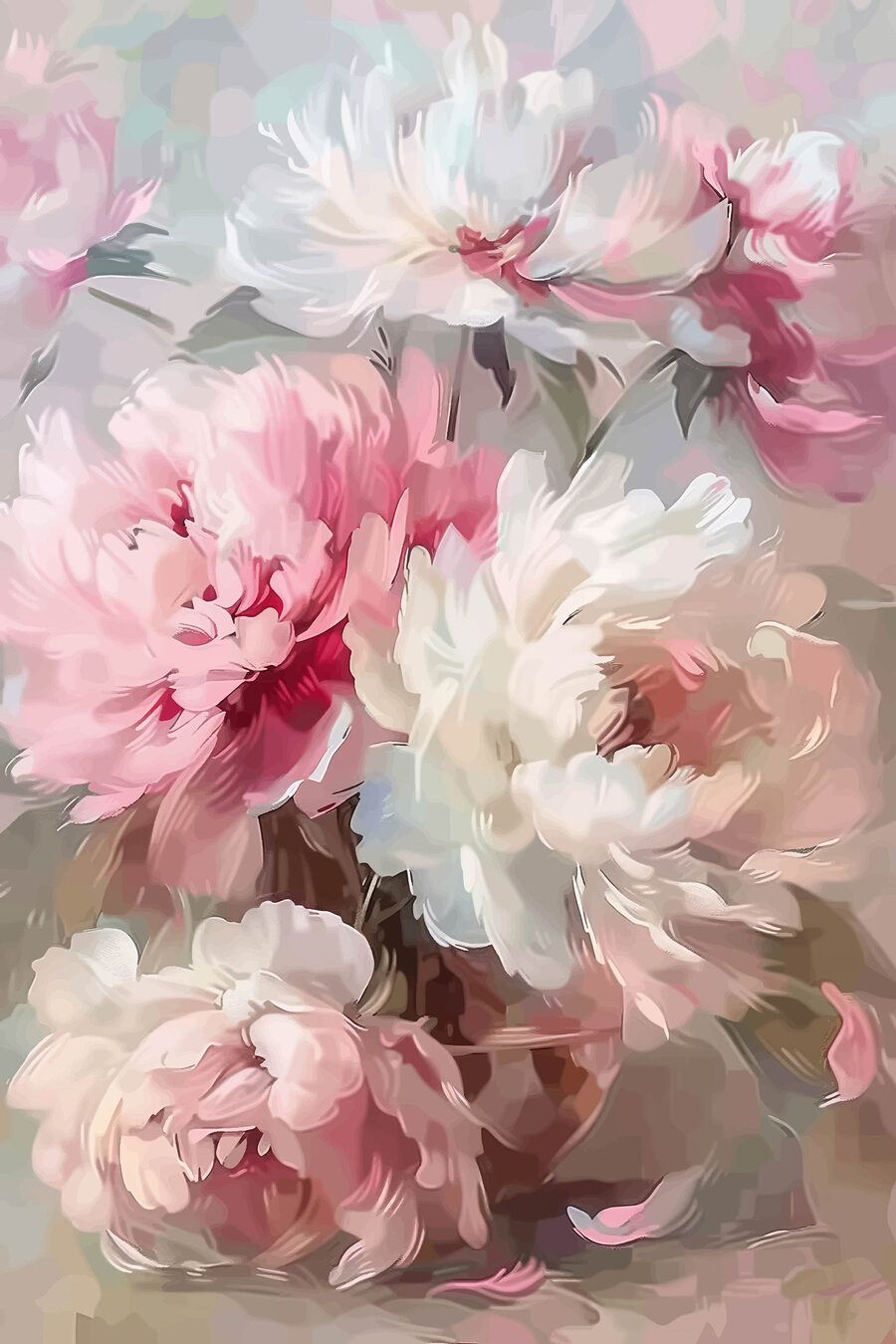 Pivoines en touches libres — motif complet