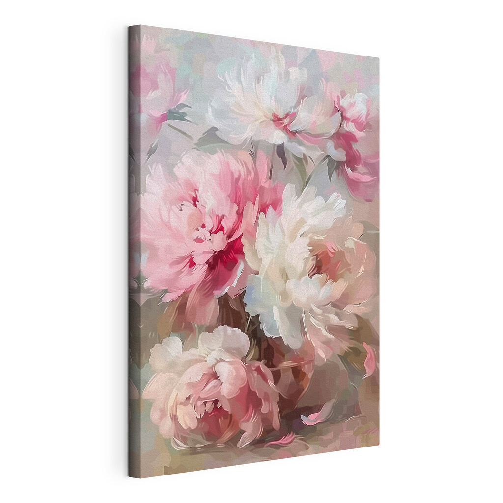 Pivoines en touches libres, toile tendue et bord enveloppé