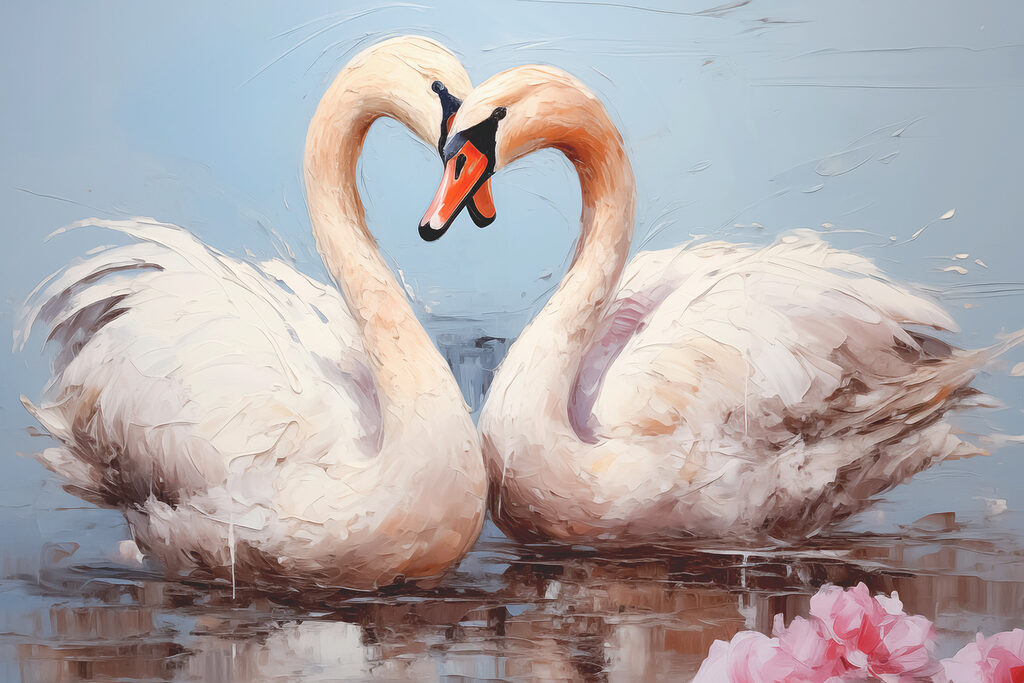 Deux cygnes en cœur — motif complet