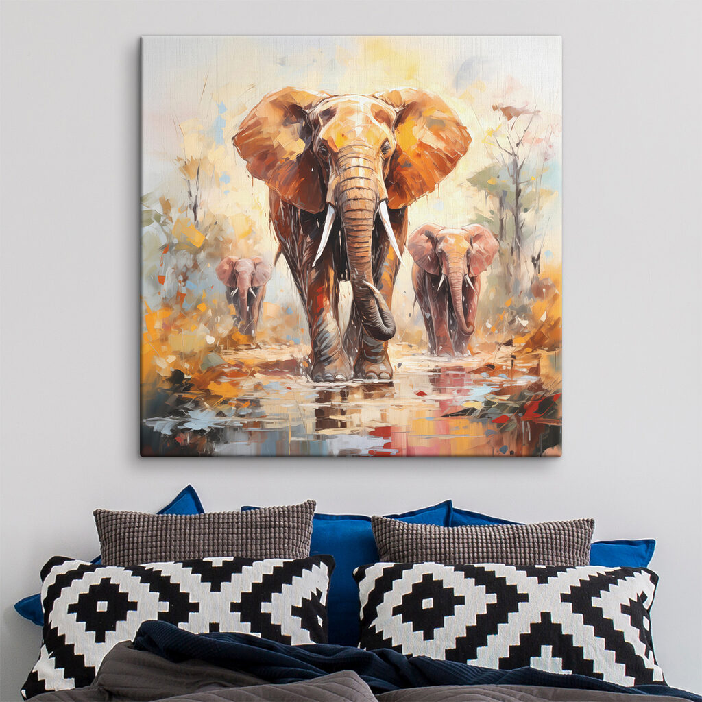 Éléphants aux reflets chauds — intérieur 1