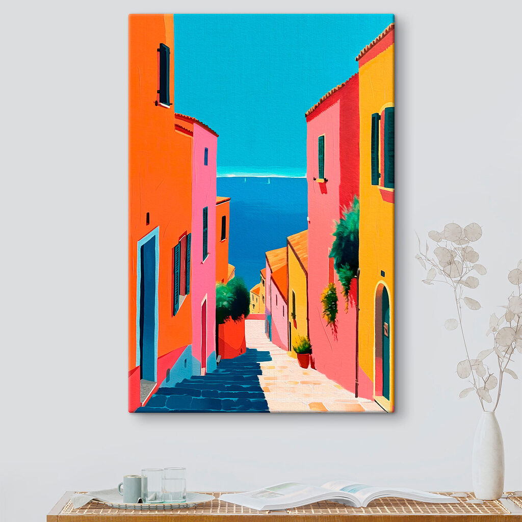 Façades orange du littoral dans un intérieur