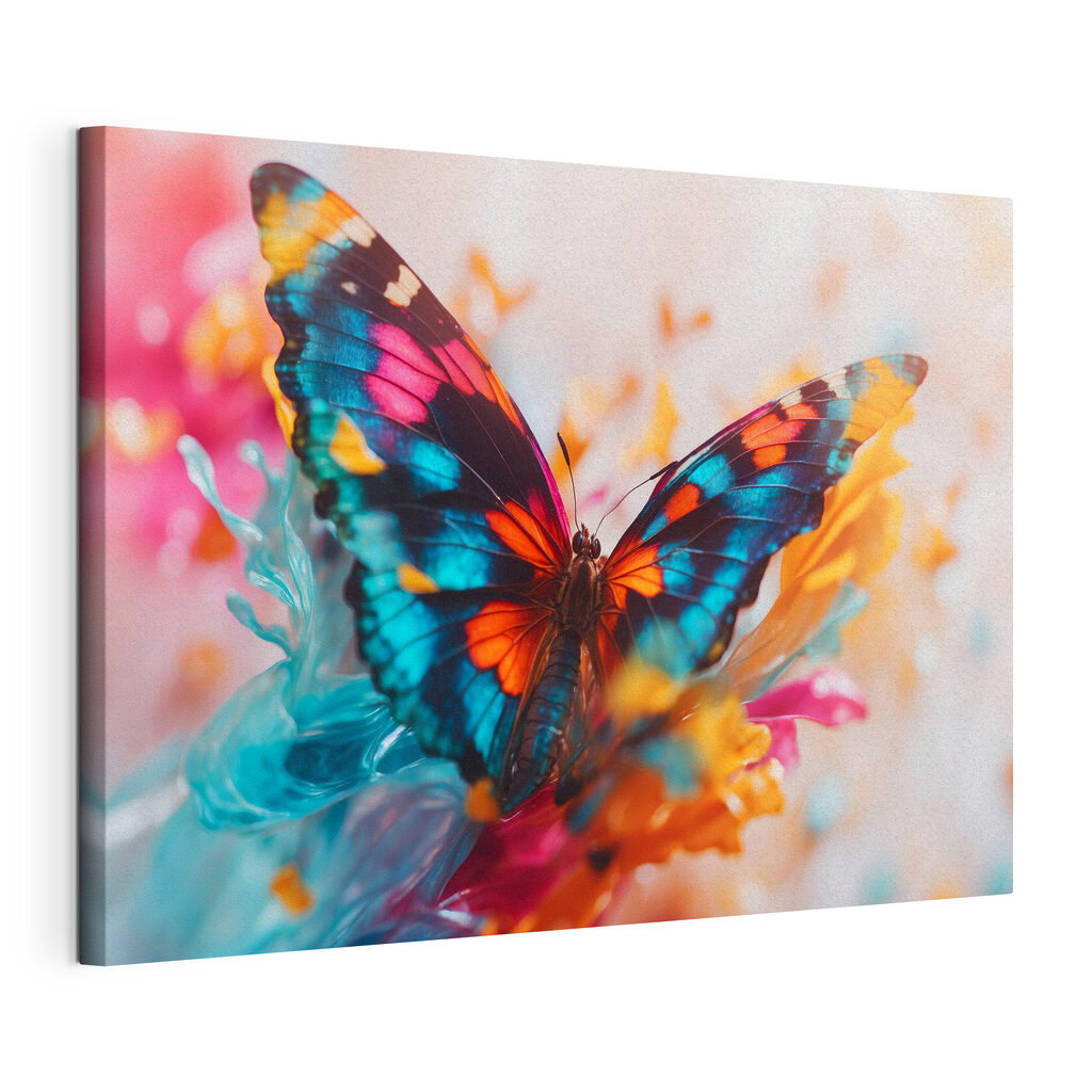 Papillon sur fond pastel, toile tendue et bord enveloppé