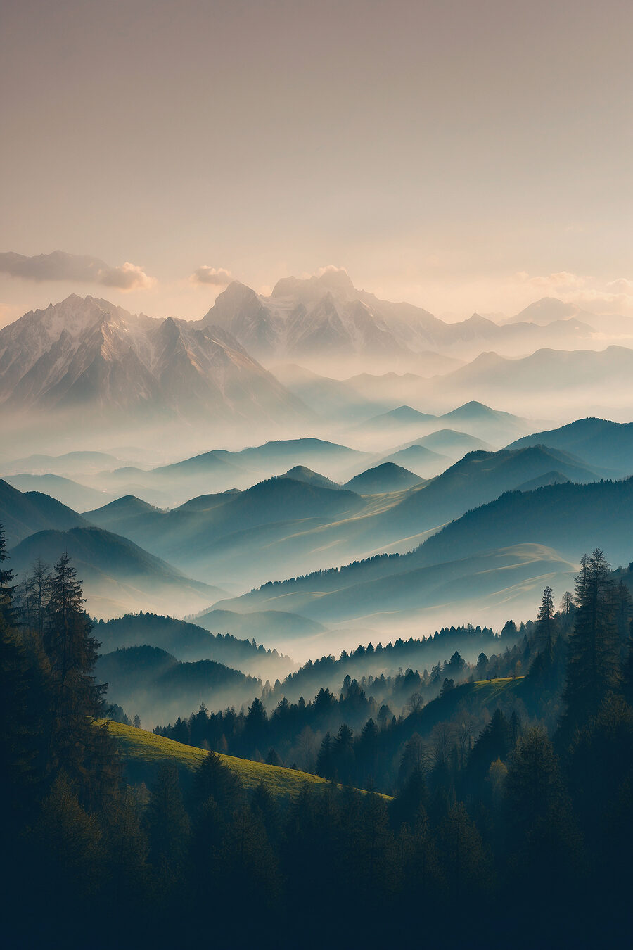 Brume matinale en montagne — motif complet