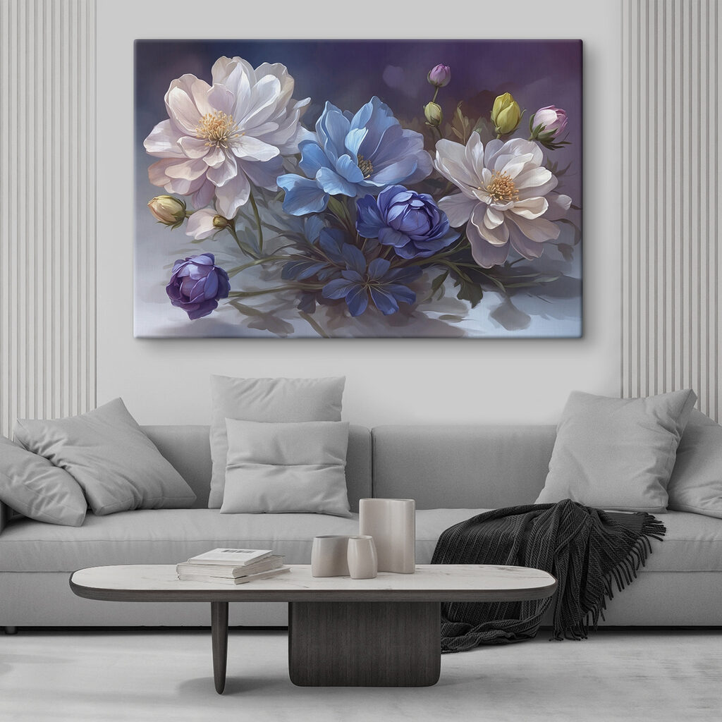 Fleurs blanches, bleu profond — intérieur 2