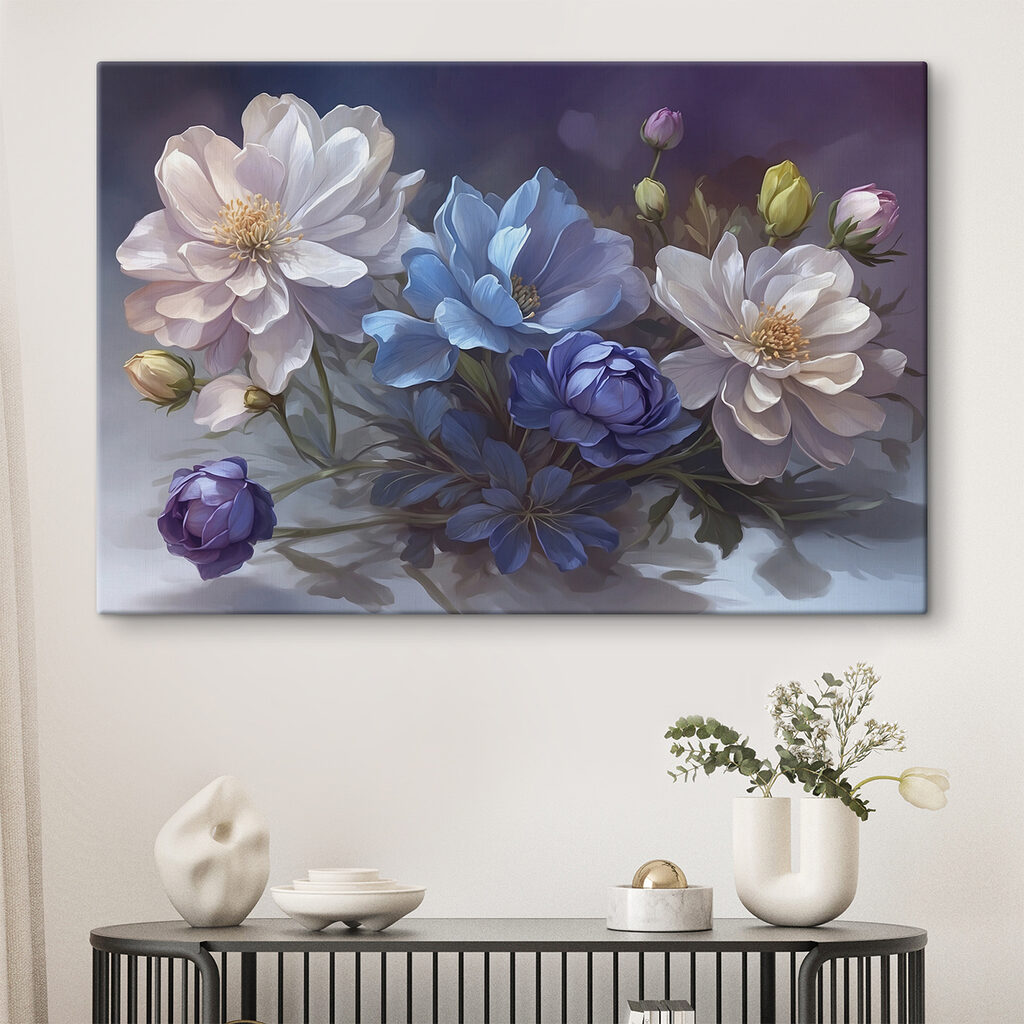 Fleurs blanches, bleu profond — intérieur 1