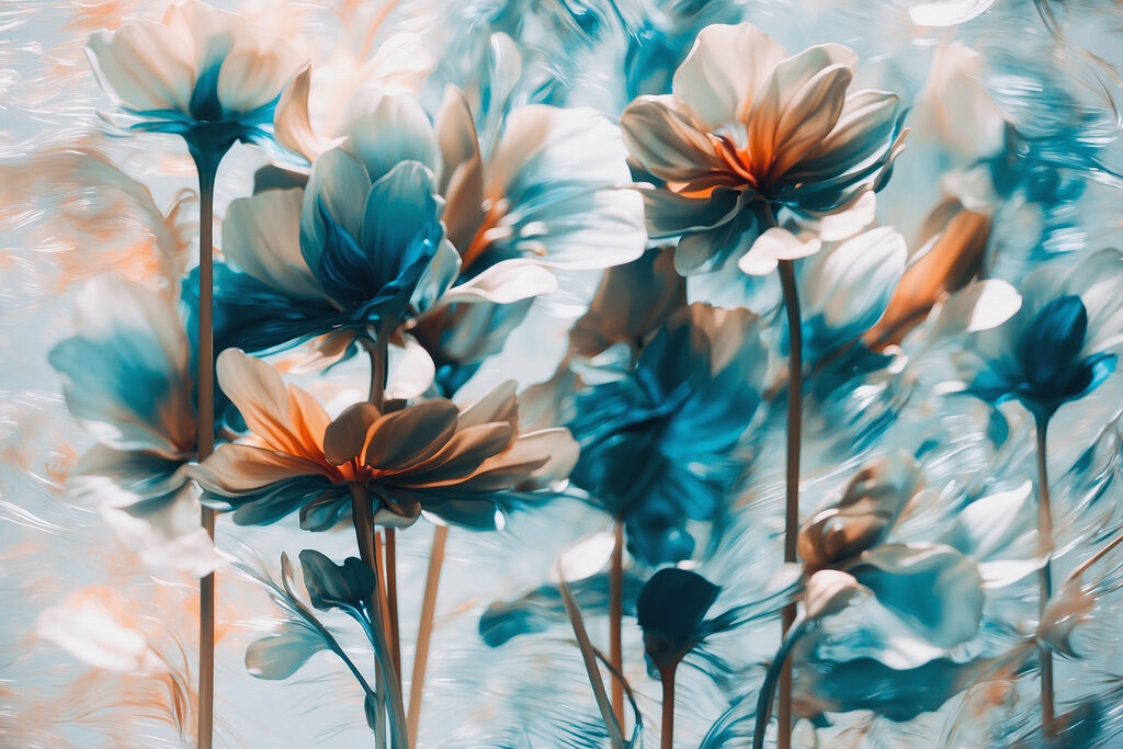 Fleurs bleues sur tiges — motif complet