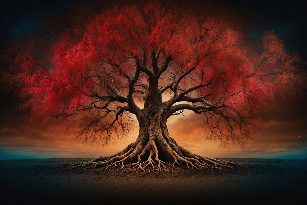 Arbre rouge enraciné — motif complet